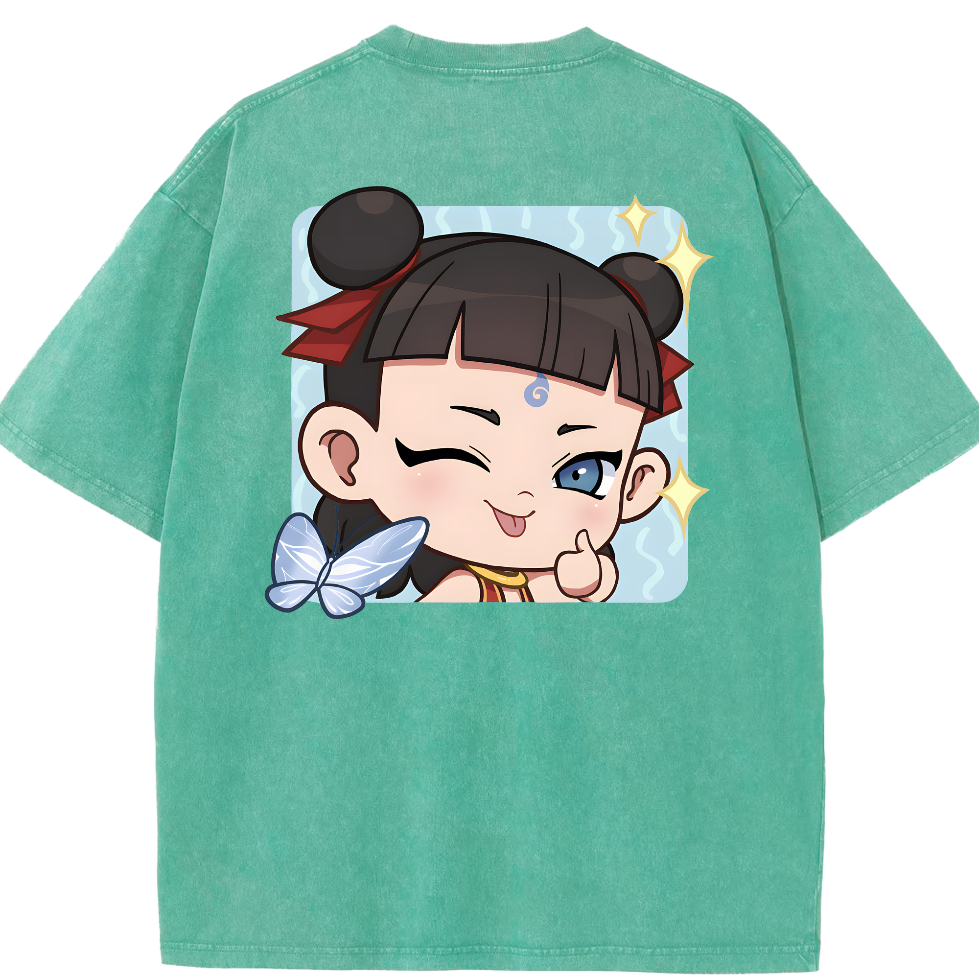 （画像用） Ne Zha 2 ナタ 魔童の大暴れ 綿100% ヴィンテージ風 半袖Tシャツ（背面プリント）